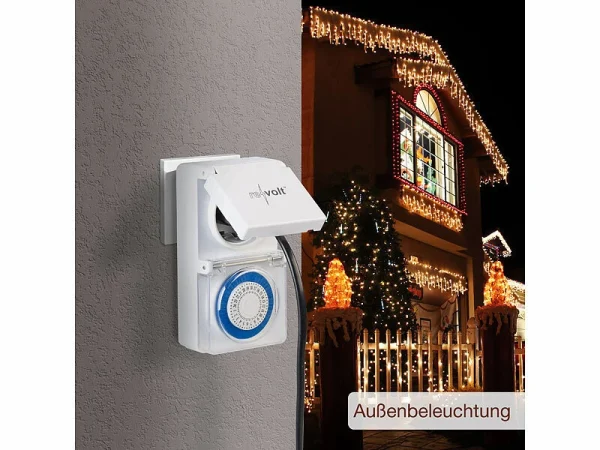 Revolt Außen Zeitschaltuhr:Mechanische Outdoor-Zeitschaltuhr, IP44, 30 Min., Kindersicherung 10