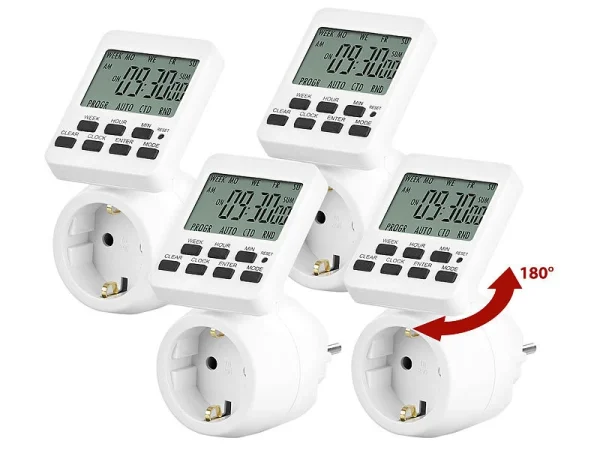 Revolt Zeitschalt-Uhren:4er-Set Digitale Zeitschaltuhren Mit 180° Rotierbarem LCD-Display 1