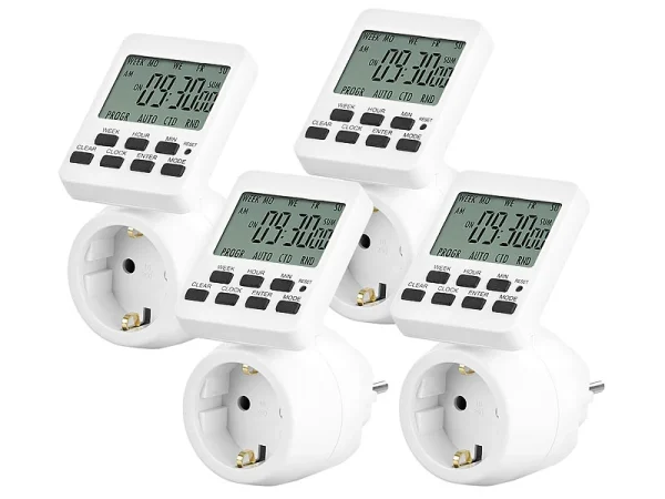 Revolt Zeitschalt-Uhren:4er-Set Digitale Zeitschaltuhren Mit 180° Rotierbarem LCD-Display 3