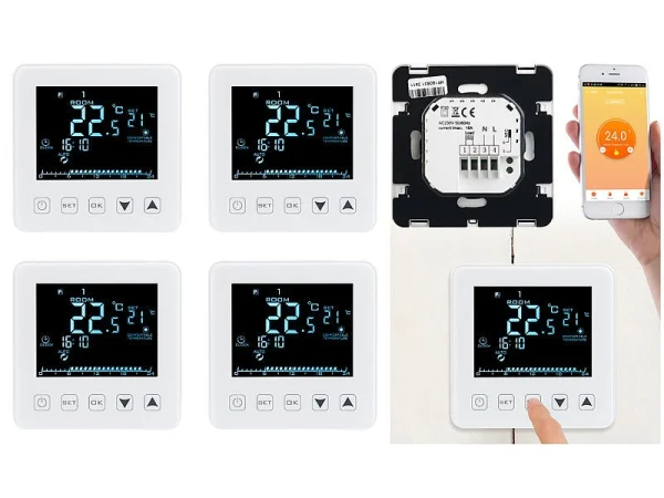 Revolt Temperaturregler:4er-Set WLAN-Thermostate Für Fußbodenheizungen, Für Siri, Alexa & GA 3
