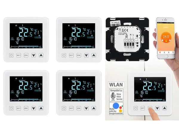 Revolt Temperaturregler:4er-Set WLAN-Thermostate Für Fußbodenheizungen, Für Siri, Alexa & GA 1