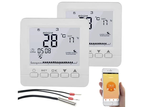 Revolt Wandthermostat:2er-Set WLAN-Thermostate Für Fußbodenheizung, Für Siri, Alexa & GA 3