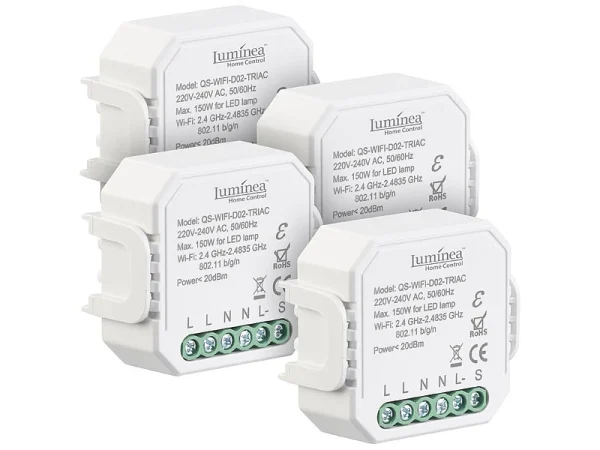 Luminea Home Control Funk Dimmer:4er-Set WLAN-Unterputz-Lichtschalter Und -Dimmer, Mit App 1