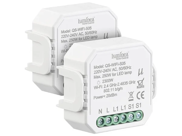 Luminea Home Control Smart Schalter:2er-Set WLAN-Unterputz-Lichtschalter, App, Für Siri, Alexa&Google Ass. 1