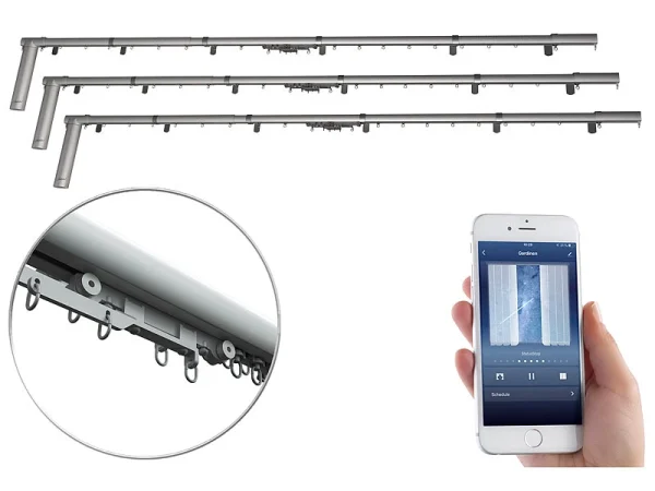 Carlo Milano Smarte Gardinenstange:3er-Set Teleskop-Gardinenstangen Elektr. Antrieb, WLAN&App, 172-306 Cm 4