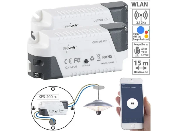 Revolt Funkempfänger Rolladen:2er-Set Funk-Empfänger KFS-200.rc, Amazon Alexa & Google Assistant 3