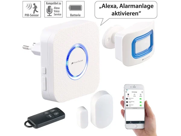 VisorTech WiFi Alarmanlage:4-teilige WLAN-Alarmanlage, Alexa-kompatibel, Für Bis 50 Sensoren, App 1