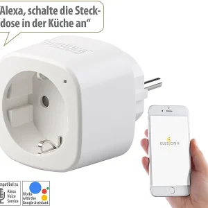 Luminea Home Control Elesion Steckdose:2er-Set WLAN-Steckdosen, Amazon Alexa & Google Assistant Komp., 16 A 14