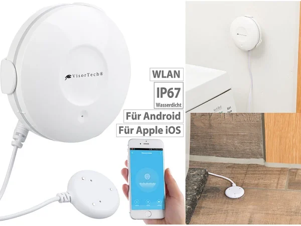 VisorTech Wassersensor:WLAN-Wassermelder, Externer Sensor, App, Bis 4 Jahre Batterie-Laufzeit 1