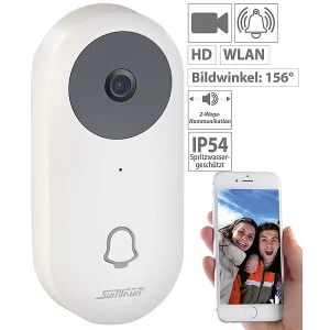 Somikon WLAN Klingel:WLAN-HD-Video-Türklingel Mit App, Gegensprechen, Inkl. Akku 15