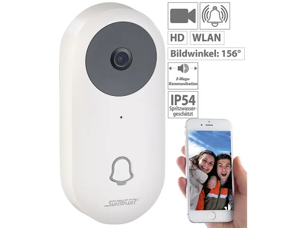 Somikon WLAN Klingel:WLAN-HD-Video-Türklingel Mit App, Gegensprechen, Inkl. Akku 4