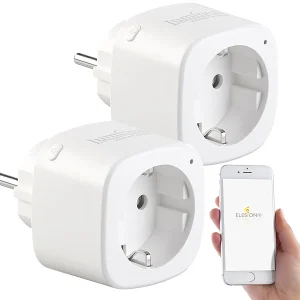 Luminea Home Control Elesion Steckdose:2er-Set WLAN-Steckdosen, Amazon Alexa & Google Assistant Komp., 16 A 12