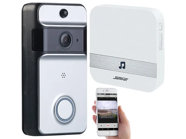 Somikon Türkamera WLAN:WLAN-Video-Türklingel Mit App, PIR-Sensor, Akku, IP53, Funk-Empfänger 3