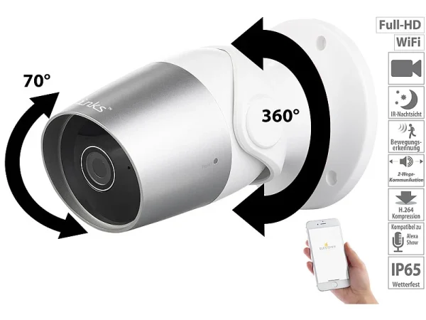 7links Alexa Überwachungskamera:Outdoor-IP-Überwachungskamera, Full HD, WLAN (Versandrückläufer) 3