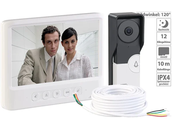 Somikon Türklingelanlagen:Video-Türsprechanlage Mit 17,8-cm-Farbdisplay & Türöffner, 10-m-Kabel 1