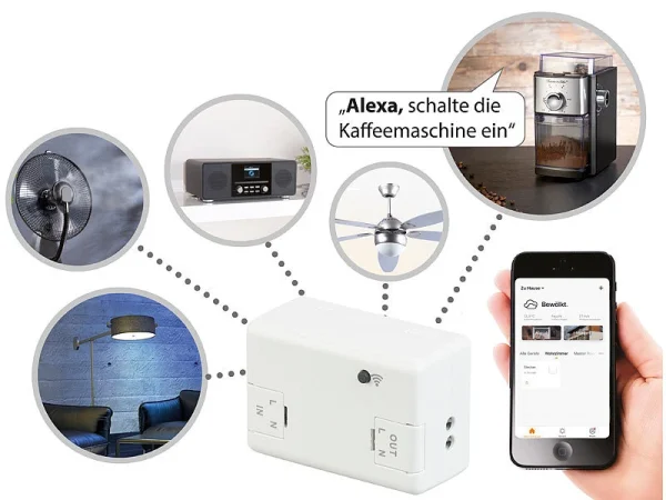 Luminea WLAN Schalter 230V:2er-Set WLAN-Schalter Für Licht, Für Amazon Alexa & Google Assistant 5