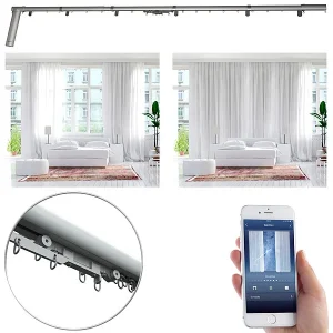 Carlo Milano Smarte Gardinenstange:3er-Set Teleskop-Gardinenstangen Elektr. Antrieb, WLAN&App, 172-306 Cm 39