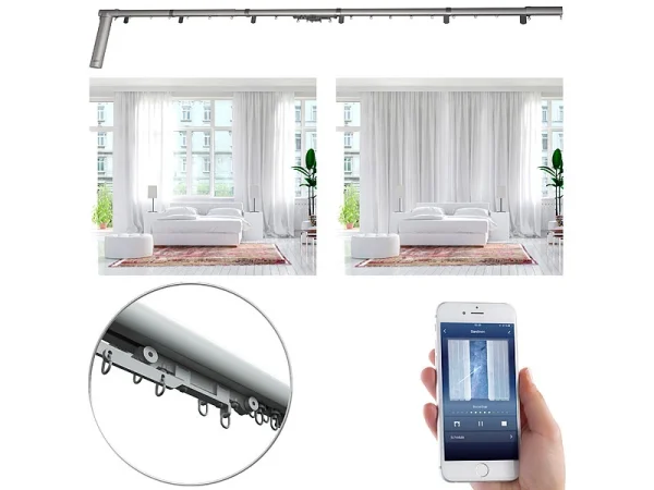 Carlo Milano Smarte Gardinenstange:3er-Set Teleskop-Gardinenstangen Elektr. Antrieb, WLAN&App, 172-306 Cm 13