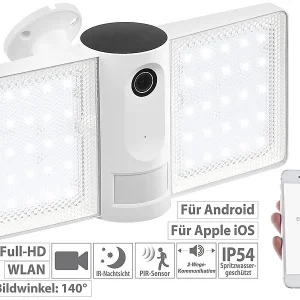 VisorTech IP-Cam:Full-HD-IP-Überwachungskamera, LED-Strahler, Versandrückläufer 15