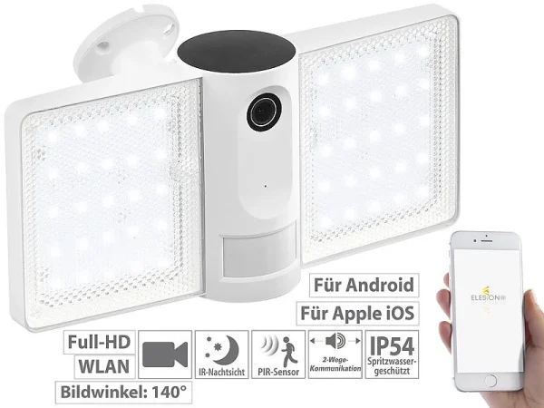 VisorTech IP-Cam:Full-HD-IP-Überwachungskamera, LED-Strahler, Versandrückläufer 3