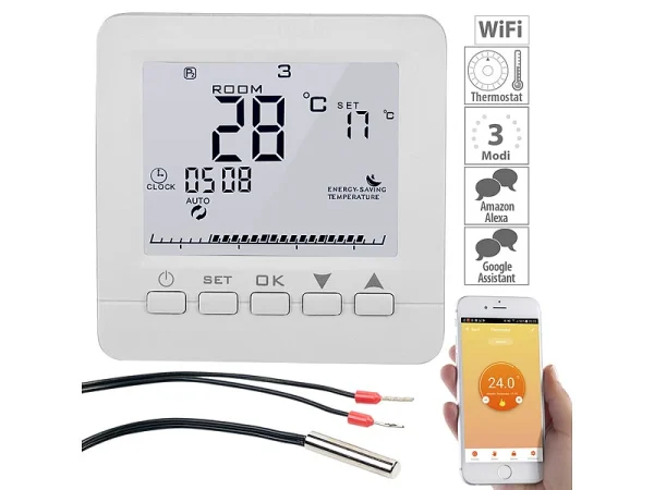 Revolt Wandthermostat:2er-Set WLAN-Thermostate Für Fußbodenheizung, Für Siri, Alexa & GA 9