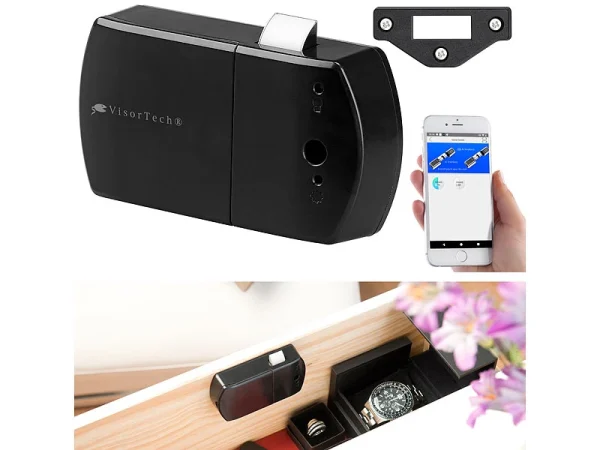 VisorTech Aufschraubschloss Möbel:2er-Set Schubladen- & Schranktüren-Schlösser Mit Bluetooth Und App 11