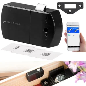 VisorTech Elektronisches Schloss:5er-Set Schubladen- & Schranktüren-Schloss Mit RFID-Schlüssel, BT, App 21