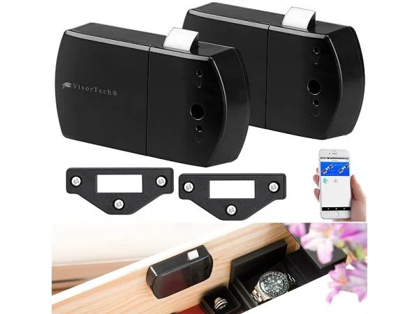 VisorTech Aufschraubschloss Möbel:2er-Set Schubladen- & Schranktüren-Schlösser Mit Bluetooth Und App 1