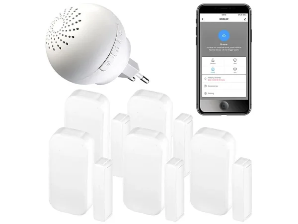 VisorTech Alarmsysteme:6-teiliges WLAN-Alarmsystem Für Funkgeräte, 5x Fenster-/Türsensor, App 1