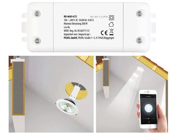 Luminea Home Control WiFi Dimmer:WLAN-Schalter Mit Dimmer-Funktion, Für Siri, Alexa & Google Assistant 3