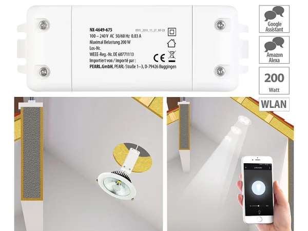 Luminea Home Control WiFi Dimmer:WLAN-Schalter Mit Dimmer-Funktion, Für Siri, Alexa & Google Assistant 1