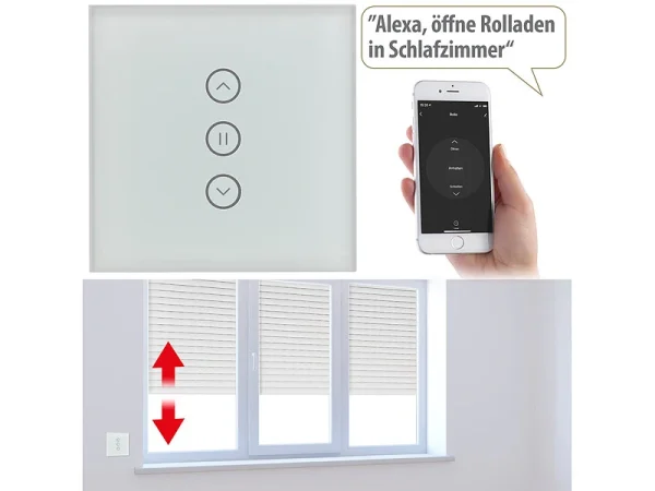 Luminea Home Control WiFi Rolladenschalter:2er-Set Rollladen-Touch-Unterputz-Steuerung, App & Sprachsteuerung 10