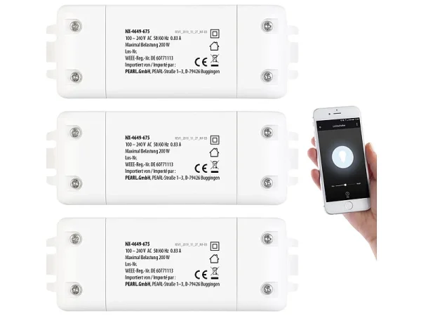 Luminea Home Control Siri Lichtschalter:3er-Set WLAN-Schalter Mit Dimmer, Für Siri, Alexa & Google Assistant 4