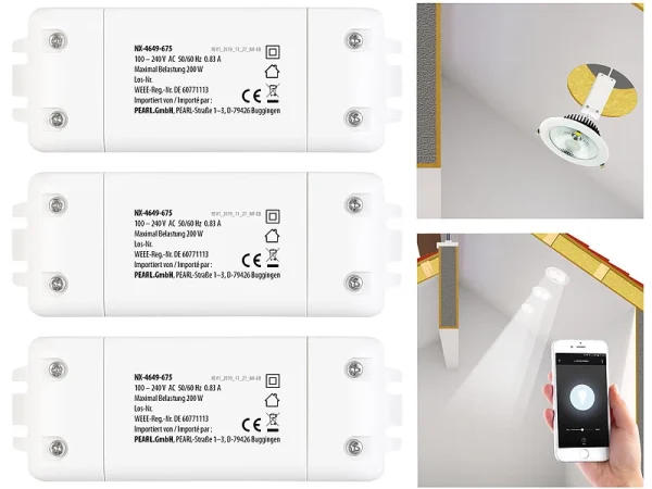 Luminea Home Control Siri Lichtschalter:3er-Set WLAN-Schalter Mit Dimmer, Für Siri, Alexa & Google Assistant 3
