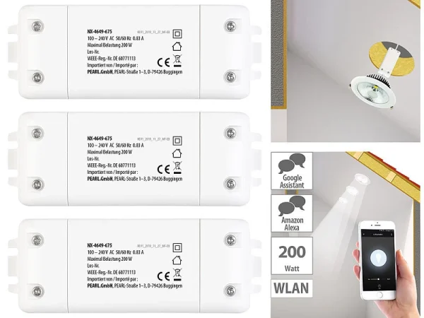 Luminea Home Control Siri Lichtschalter:3er-Set WLAN-Schalter Mit Dimmer, Für Siri, Alexa & Google Assistant 1