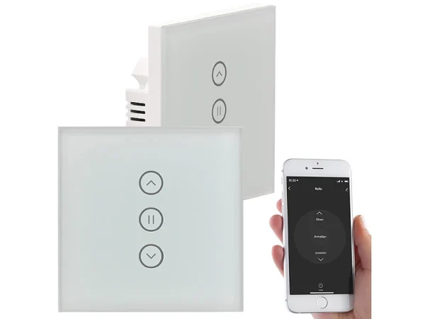 Luminea Home Control WiFi Rolladenschalter:2er-Set Rollladen-Touch-Unterputz-Steuerung, App & Sprachsteuerung 3