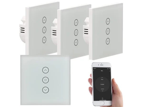 Luminea Home Control Rolladenschalter Touch:4er-Set Rollladen-Touch-Unterputz-Steuerung, App & Sprachsteuerung 3