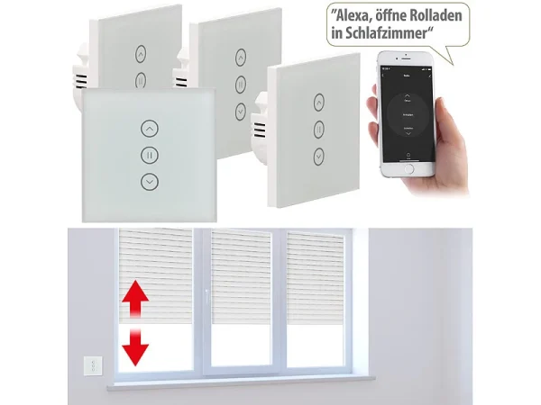 Luminea Home Control Rolladenschalter Touch:4er-Set Rollladen-Touch-Unterputz-Steuerung, App & Sprachsteuerung 1