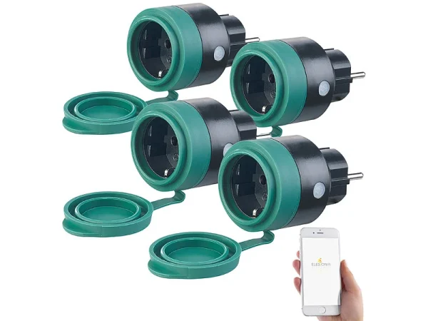 Luminea Home Control WLAN Steckdose Außen:4er-Set Outdoor-WLAN-Steckdosen F. Alexa, Siri & Google Assistant, 16A 1
