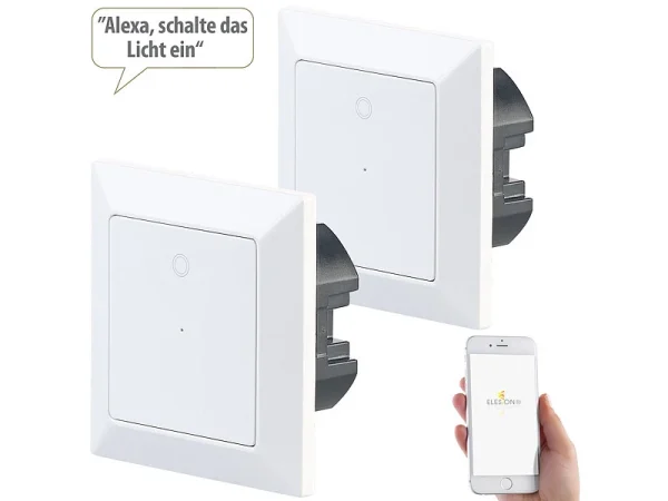 Luminea Home Control Elesion Schalter:2er-Set WLAN-Lichttaster, App, Komp. Zu Siri, Alexa & Google Assistant 4
