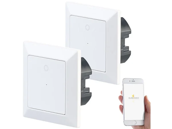 Luminea Home Control Elesion Schalter:2er-Set WLAN-Lichttaster, App, Komp. Zu Siri, Alexa & Google Assistant 1