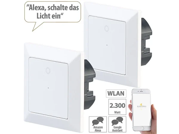 Luminea Home Control Elesion Schalter:2er-Set WLAN-Lichttaster, App, Komp. Zu Siri, Alexa & Google Assistant 3