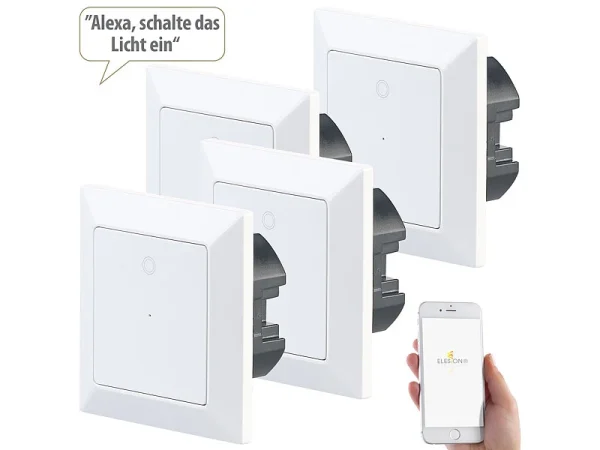 Luminea Home Control Lichtschalter:4er-Set WLAN-Lichttaster, App, Komp. Zu Siri, Alexa, Google Assistant 4