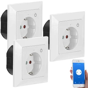 Luminea Home Control Funksteckdose Mit App:WLAN-Unterputz-Steckdose Mit App, Für Siri, Alexa & GA, 3er Pack 18
