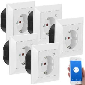 Luminea Home Control Smart Steckdosen:WLAN-Unterputz-Steckdose Mit App, Für Siri, Alexa & GA, 5er Pack 18