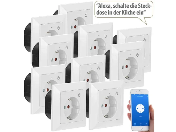 Luminea Home Control Steckdose Smart:WLAN-Unterputz-Steckdose Mit App, Für Siri, Alexa & GA, 10er Pack 1