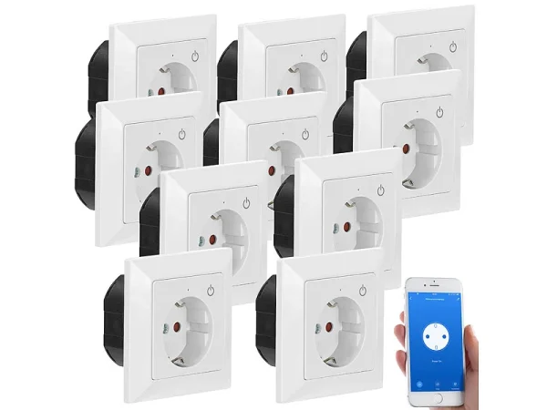 Luminea Home Control Steckdose Smart:WLAN-Unterputz-Steckdose Mit App, Für Siri, Alexa & GA, 10er Pack 3