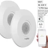Luminea Home Control WiFi Bewegungsmelder:2er-Set Extra-flacher WLAN-PIR-Bewegungsmelder Mit App, 360°, 230 Volt 25