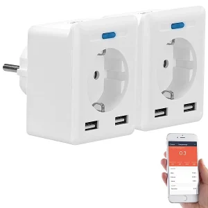 Luminea Home Control Energie Monitor:2er-Set WLAN-Steckdosen, 2 USB, App, Komp. Zu Alexa, Google, Siri 13
