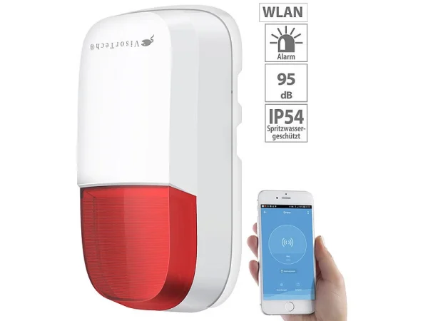 VisorTech PIR Bewegungsmelder:WLAN-Outdoor-Sirene Für ELESION,Akku, WLAN, 95 DB, PIR-Sensor, IP54 1